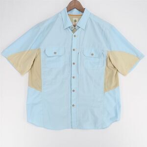 The Territory‎ Ahead Shirt Mens XL Blue Beige Fishing Boating Short Sleeve